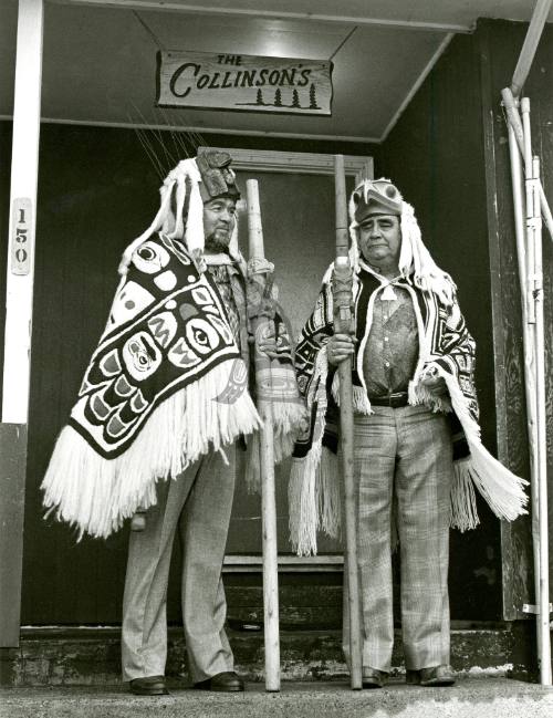 Chief Skidegate (Dempsey Collinson) and Chief Gaala (Oliver Adams)