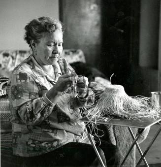 Grace Wilson weaving spruce root hat