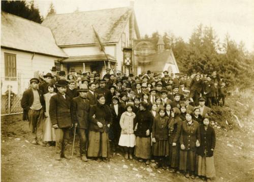 Skidegate Congregation in Front of Village Church